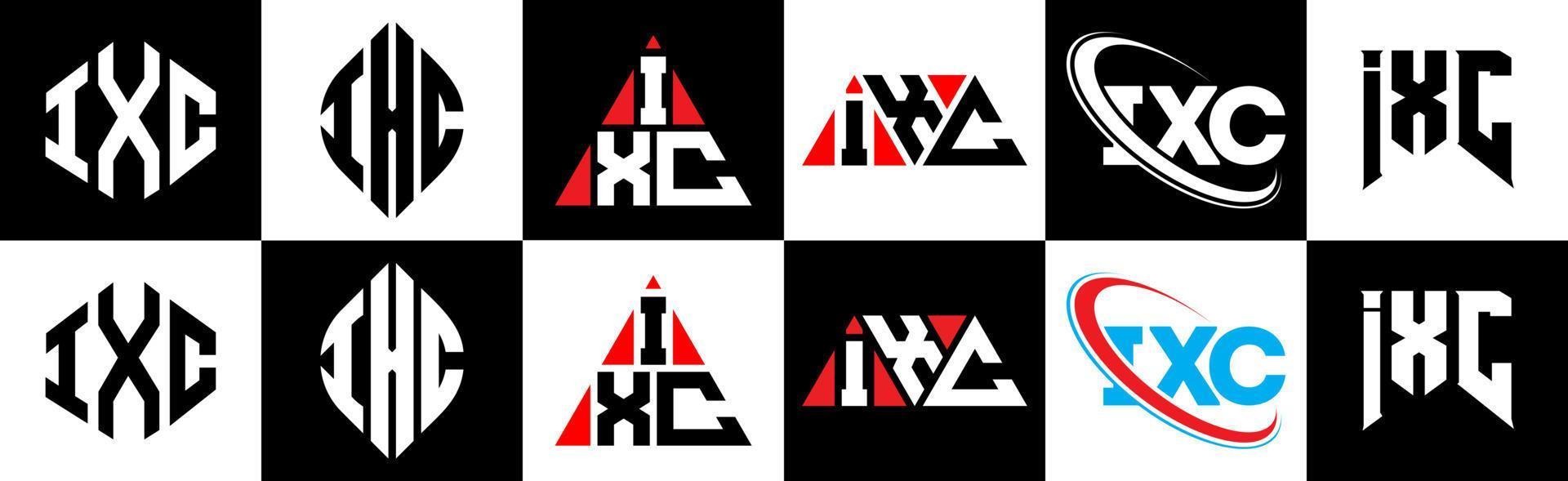 ixc brief logo ontwerp in zes stijl. ixc veelhoek, cirkel, driehoek, zeshoek, vlak en gemakkelijk stijl met zwart en wit kleur variatie brief logo reeks in een tekengebied. ixc minimalistische en klassiek logo vector