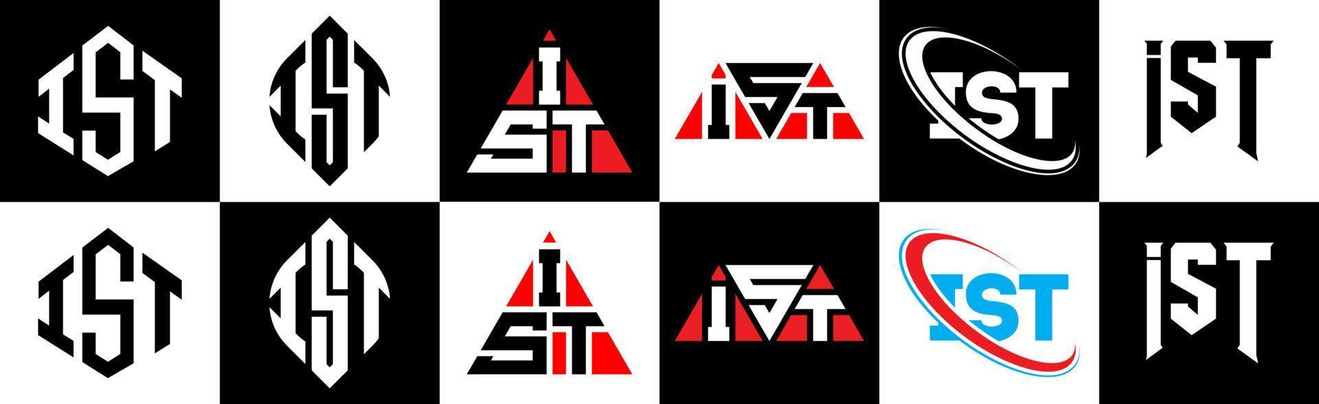 ist brief logo ontwerp in zes stijl. ist veelhoek, cirkel, driehoek, zeshoek, vlak en gemakkelijk stijl met zwart en wit kleur variatie brief logo reeks in een tekengebied. ist minimalistische en klassiek logo vector