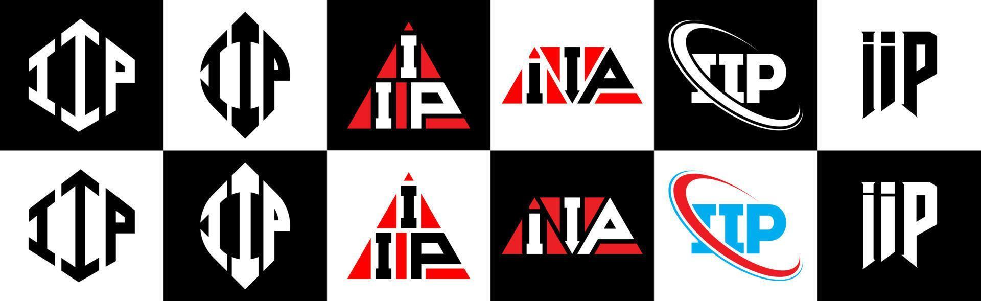 iip brief logo ontwerp in zes stijl. iip veelhoek, cirkel, driehoek, zeshoek, vlak en gemakkelijk stijl met zwart en wit kleur variatie brief logo reeks in een tekengebied. iip minimalistische en klassiek logo vector