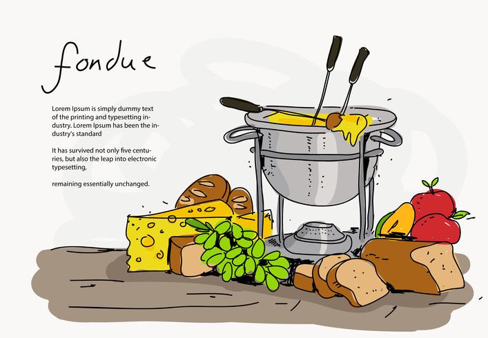 Kaasfondue Set hand getrokken vectorillustratie vector