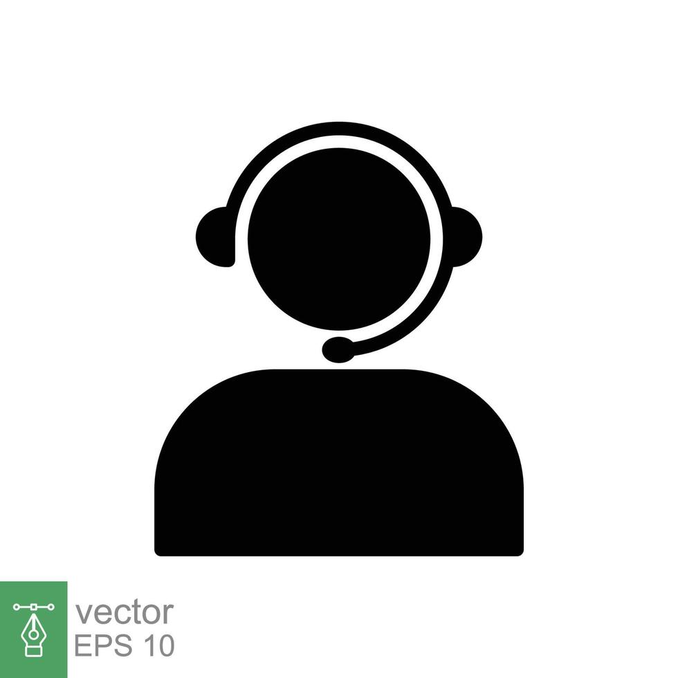 telemarketeer icoon. gemakkelijk solide stijl. telefoontje centrum operator met koptelefoon, klant onderhoud, telemarketing concept. glyph zwart symbool. vector illustratie geïsoleerd. eps 10.