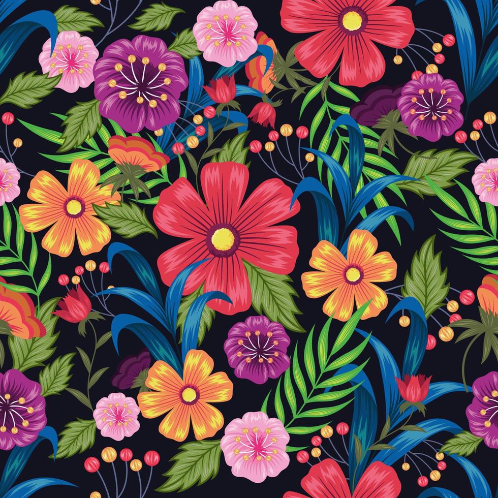 volle kleur bloemen naadloos patroon vector