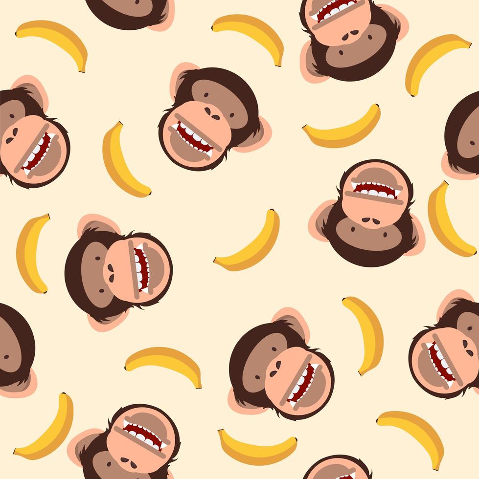 schattig chimpanseekop met bananenpatroon vector