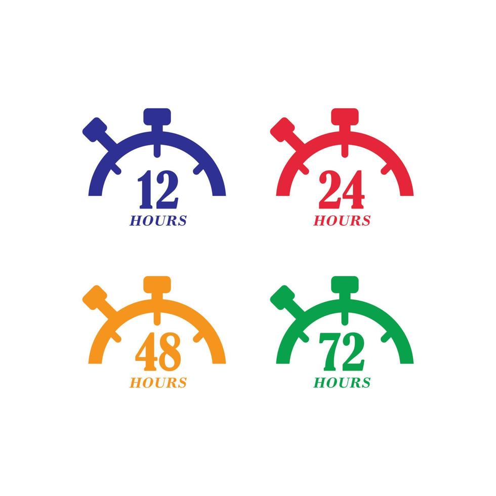 teken van 12, 24, 48 en 72 klok pijl uren logo vector icoon illustratie ontwerp