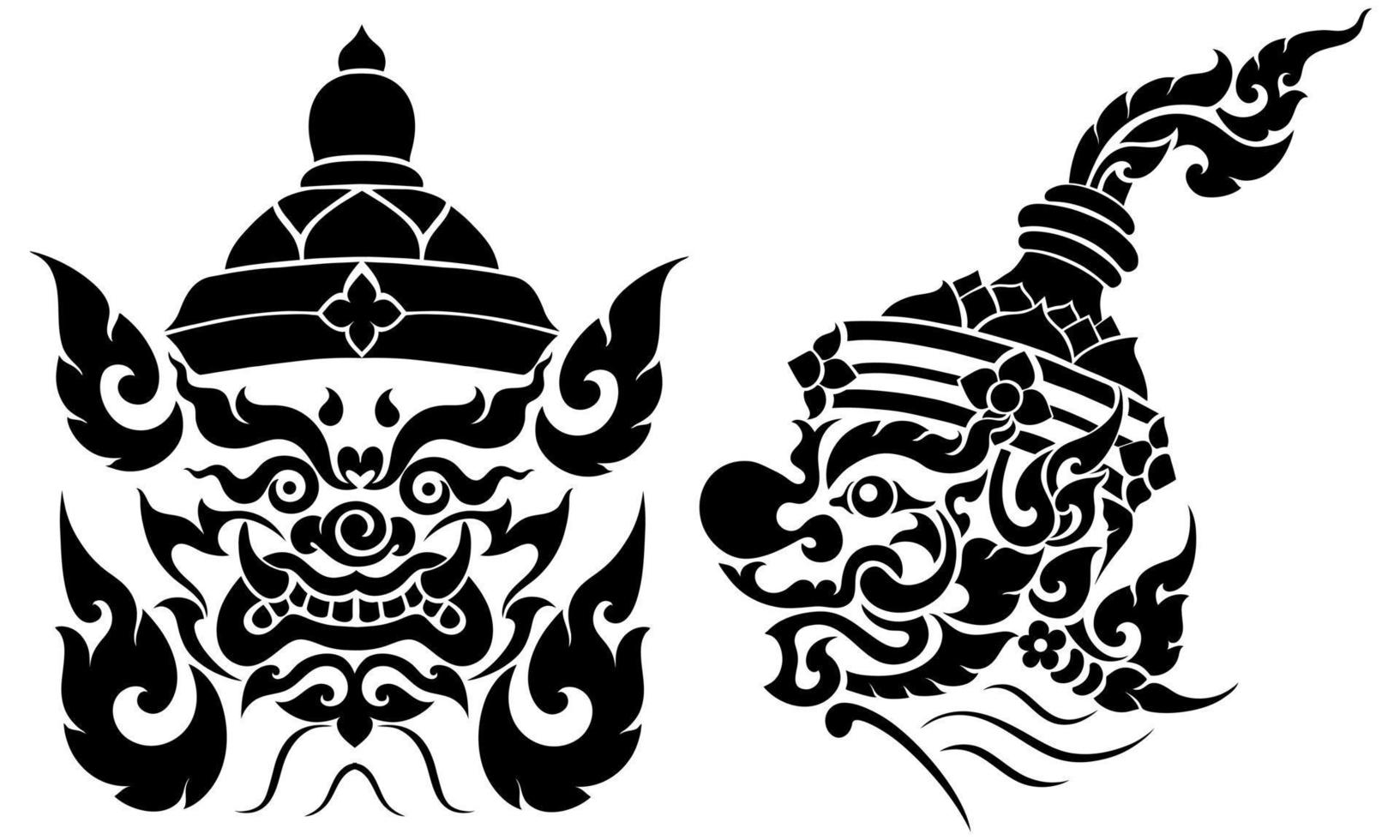 reusachtig gezicht in Thais kunst is een oosters traditioneel kunst voor decoratie in een religieus instelling boeddhistisch en hindoeïsme ornament over ramayana en kunst zijn elegant gevallen van traditioneel oosters cultuur vector