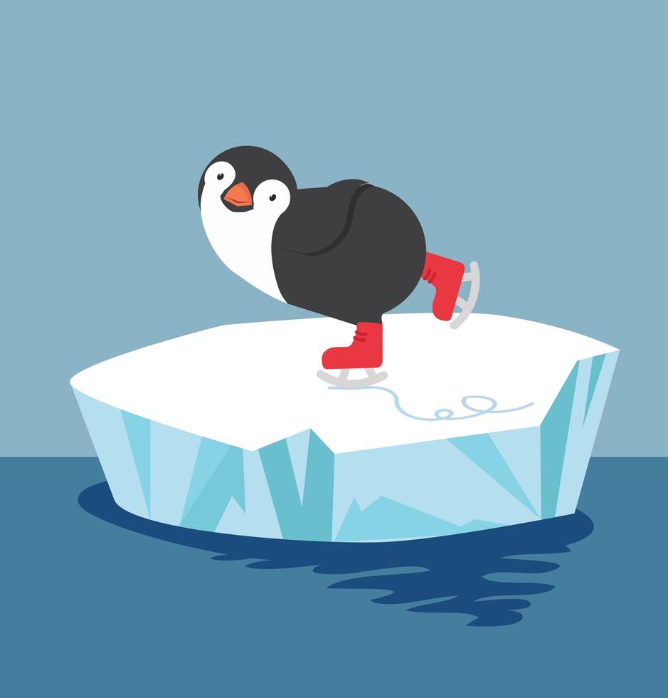 pinguïn doet schaatsen op ijsschots vector