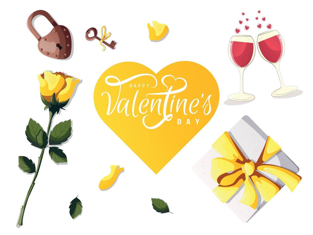 reeks van schattig vector liefde stickers voor dagelijks Valentijn dag met geel accent. verzameling van elementen voor valentijnsdag dag