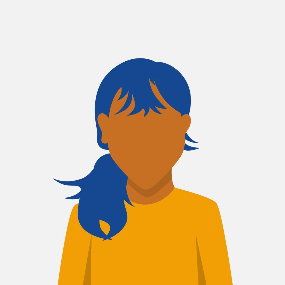 gezichtsloos meisje in geel overhemd met blauw geverfd haar. vector illustratie ontwerp voor banier, poster, sociaal media, website, en elementen.