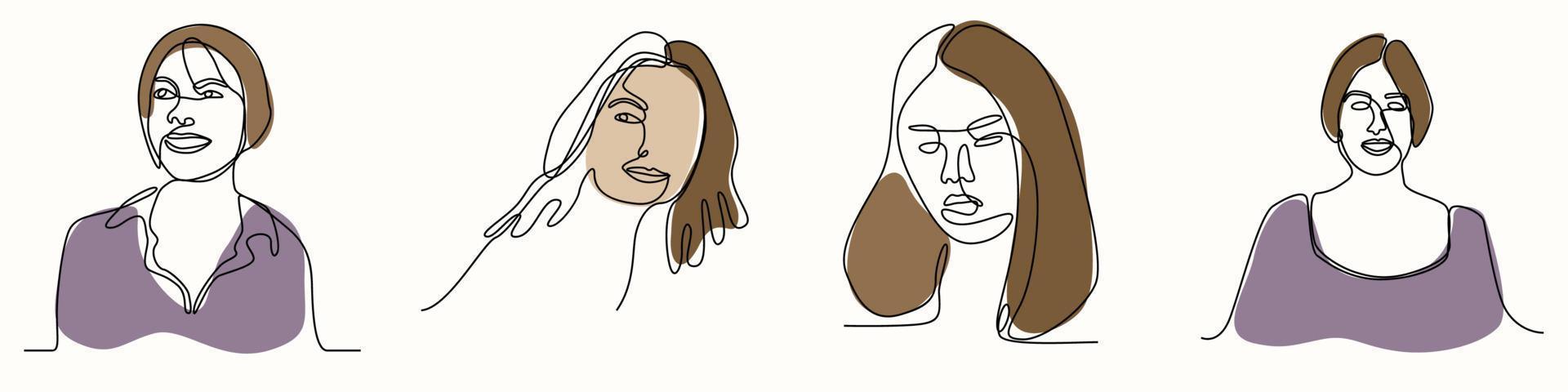 doorlopend een lijn hand- tekening van vrouw gezicht lijn kunst vrouwelijk vector