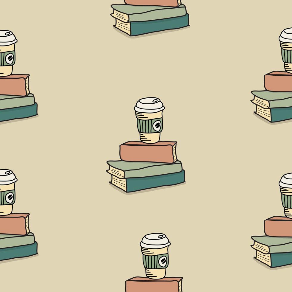 tekening doodle koffie met boek patroon vector