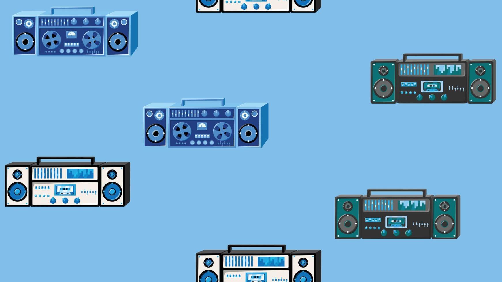 naadloos patroon eindeloos met muziek- audio cassette oud retro plakband recorders wijnoogst hipster van jaren 70, jaren 80, 90s geïsoleerd Aan blauw achtergrond. vector illustratie