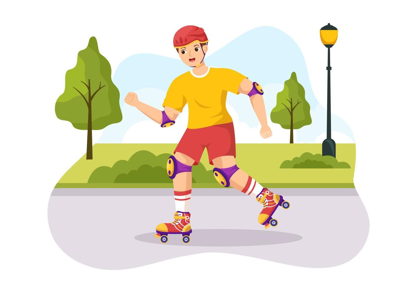 mensen rijden rol skates in stad park voor buitenshuis werkzaamheid, sport- recreatie of weekend recreatie in vlak tekenfilm hand- getrokken sjabloon illustratie vector