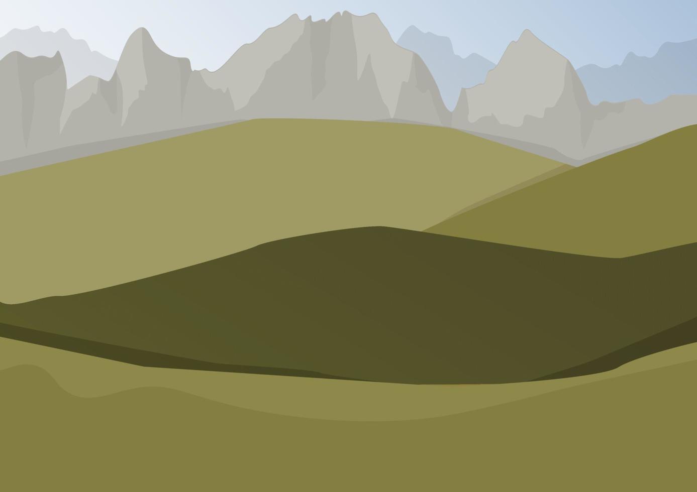 groen teder heuvels en scherp grijs bergen vector