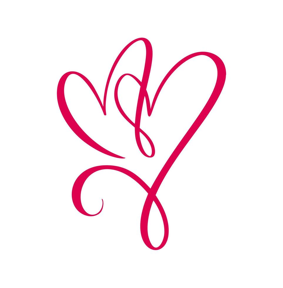rood vector liefde twee harten logo teken. romantisch illustratie symbool paren, passie en bruiloft. schoonschrift ontwerp element van Valentijn dag. sjabloon groet kaart, uitnodiging