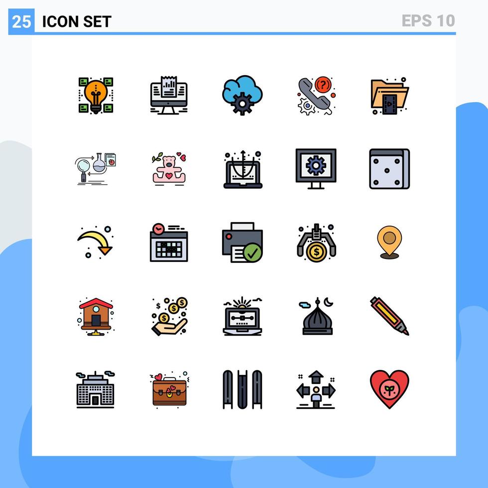 modern reeks van 25 gevulde lijn vlak kleuren pictogram van document telefoon gegevens helpen klant bewerkbare vector ontwerp elementen