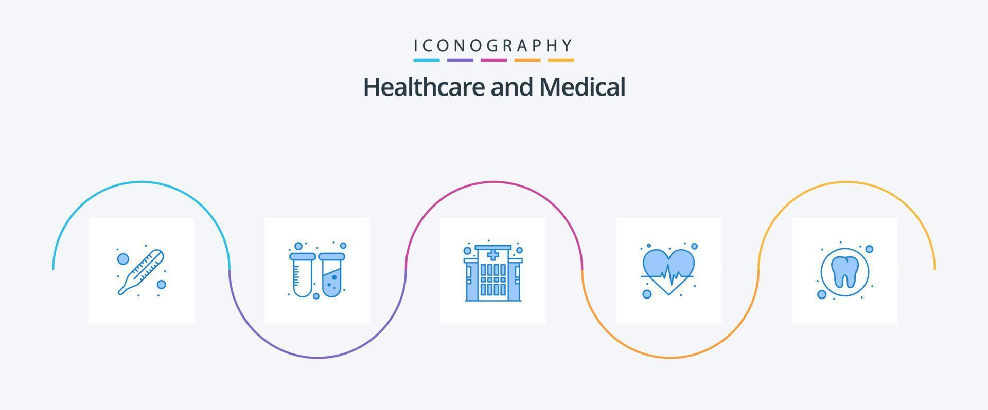 medisch blauw 5 icoon pak inclusief tand. Gezondheid. kliniek. tandheelkundige. pulse vector