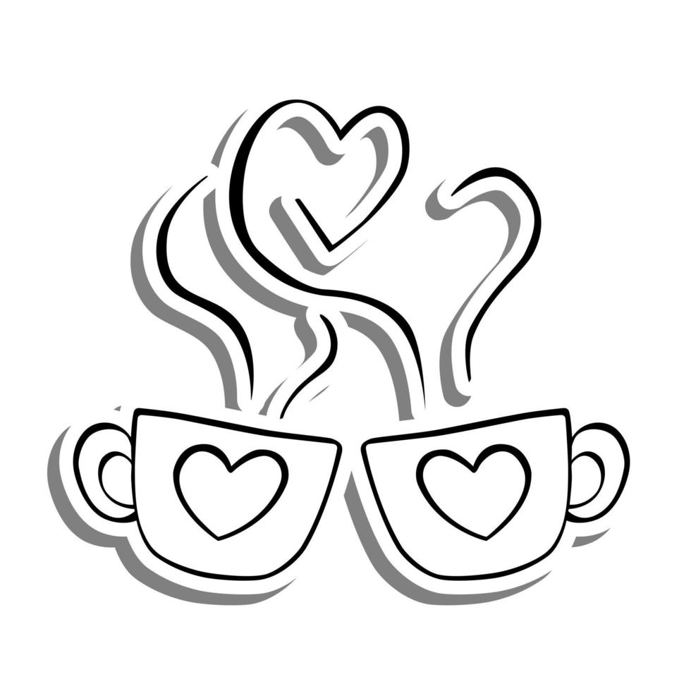 monochroom heet koffie kop Aan wit silhouet en grijs schaduw. vector illustratie Valentijn thema voor decoratie of ieder ontwerp.