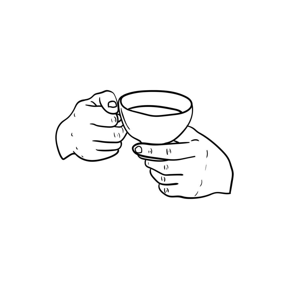 hand- Holding een kop van koffie icoon, lijn kunst van hand- Holding een kop van koffie vector