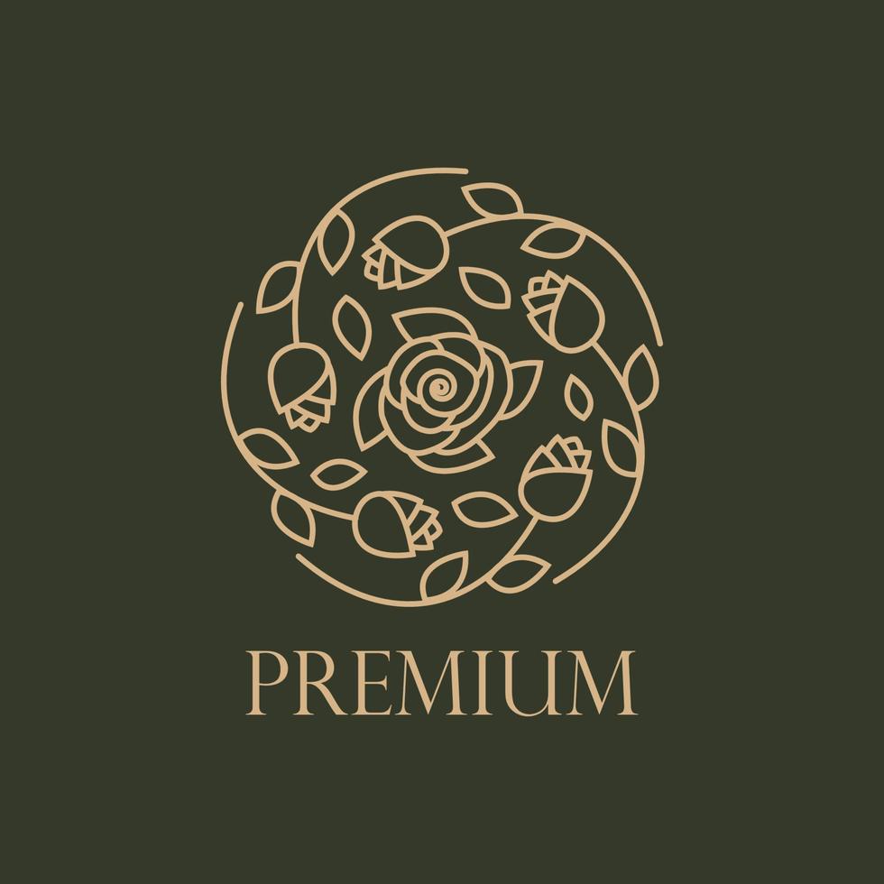 natuur logo met gouden bloemen in cirkel, bloemen of vlak logo, vector premie logo