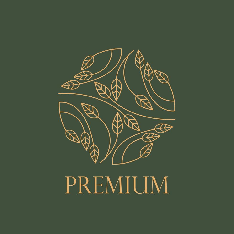 gouden logo met groen achtergrond, bloemen of vlak logo, natuur logo, vector pro