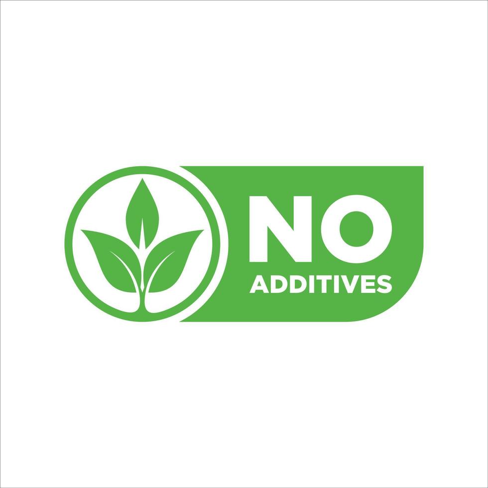 Nee additieven teken voor gezond natuurlijk voedsel producten label, vector geïsoleerd pictogram met fabriek blad