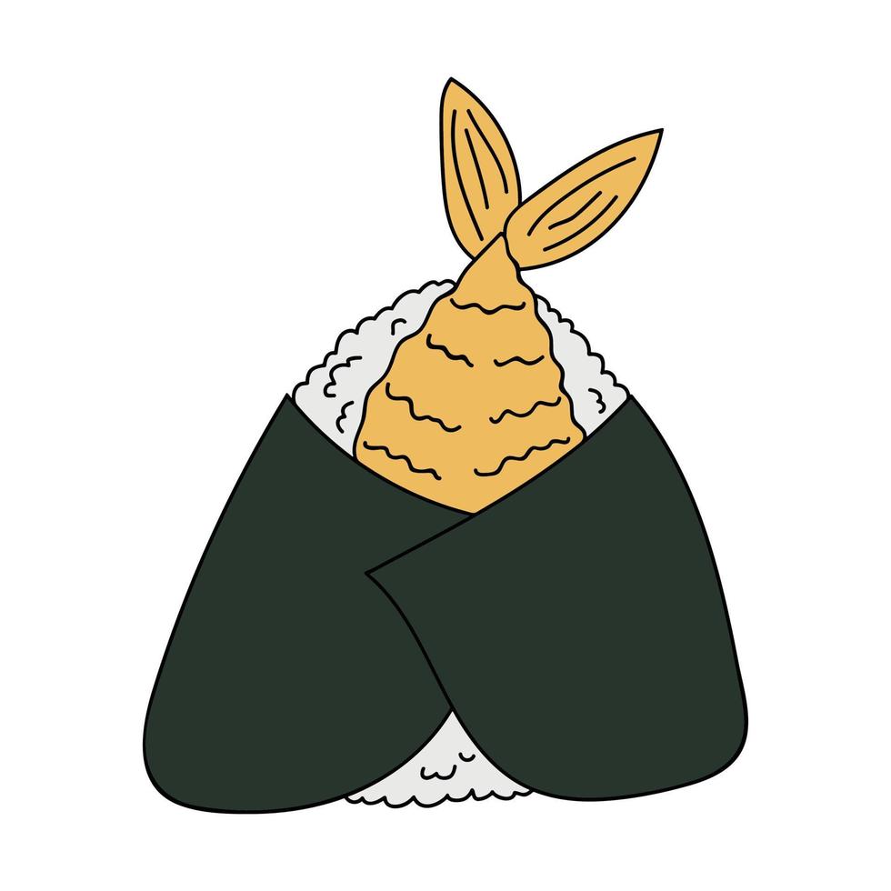 hand- getrokken onigiri clip art. Japans snel voedsel gemaakt van rijst. rijst- bal in noch ik zeewier vector