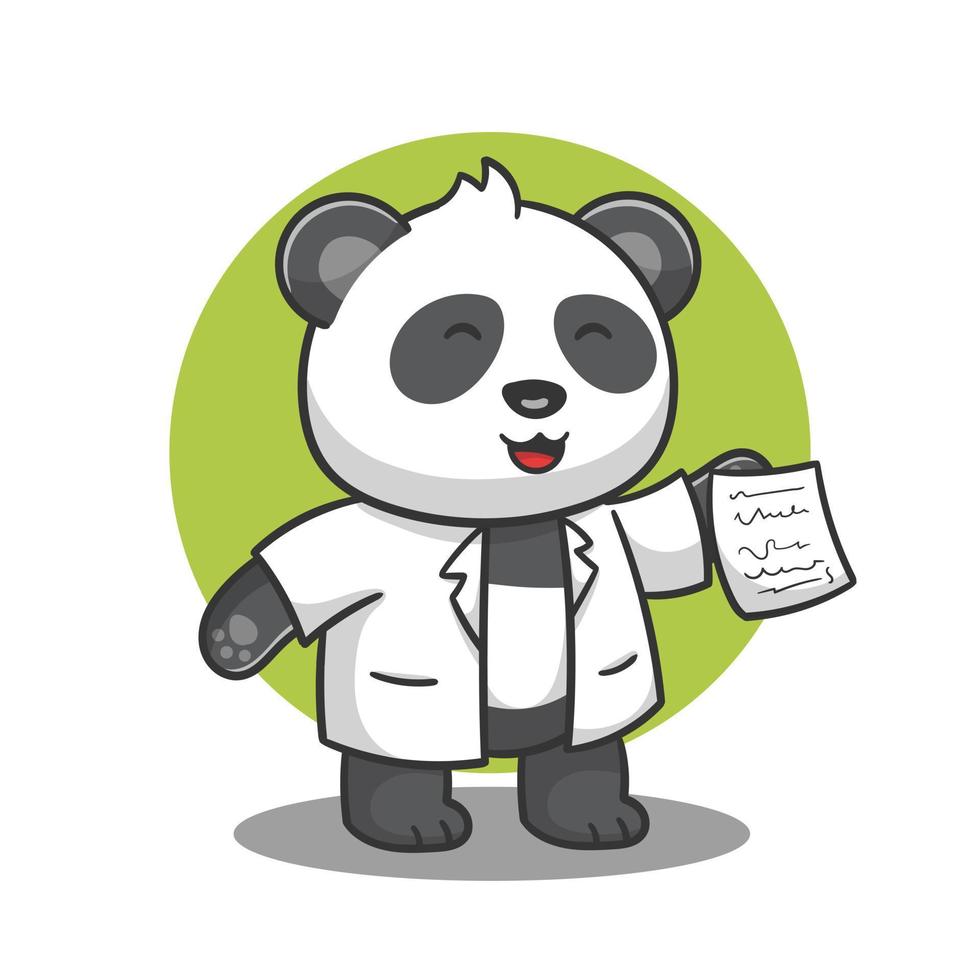 illustratie van schattig tekenfilm dokter panda brengt papier, vector ontwerp.