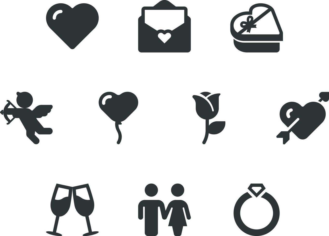 Valentijnsdag dag solide glyph icoon reeks met liefde verwant pictogrammen vector