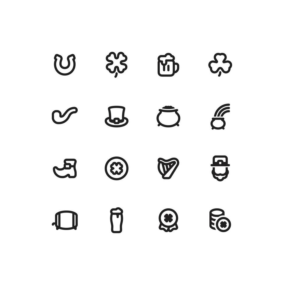 schattig gemakkelijk st. Patrick dag schets icoon reeks met geluk en bier verwant pictogrammen vector