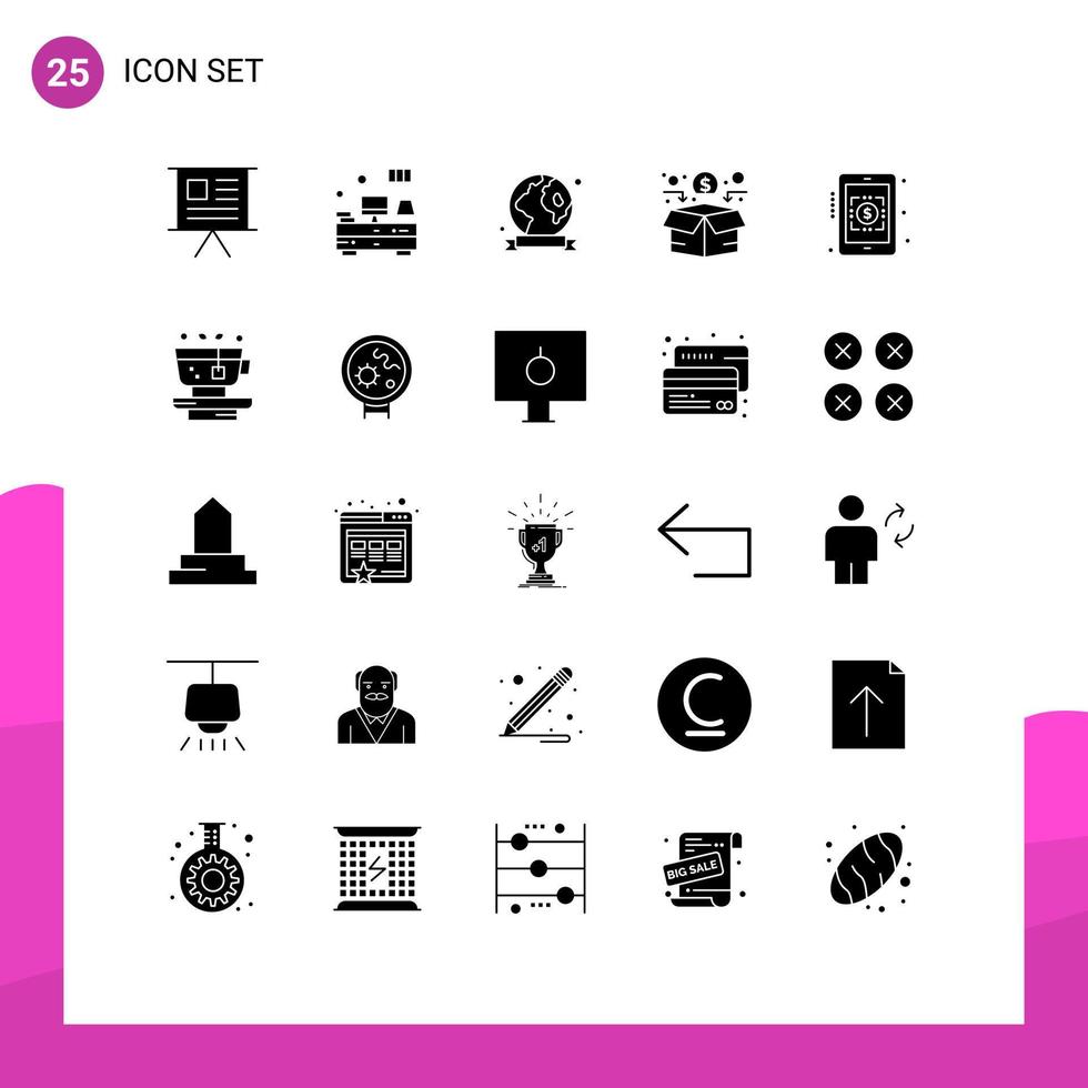 pictogram reeks van 25 gemakkelijk solide glyphs van bank netwerk TV fondsenwerving milieu bewerkbare vector ontwerp elementen