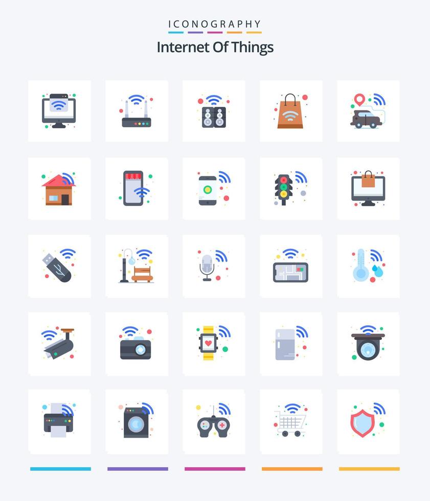 creatief internet van dingen 25 vlak icoon pak zo net zo slim auto. GPS plaats. huis. winkelen. zak vector