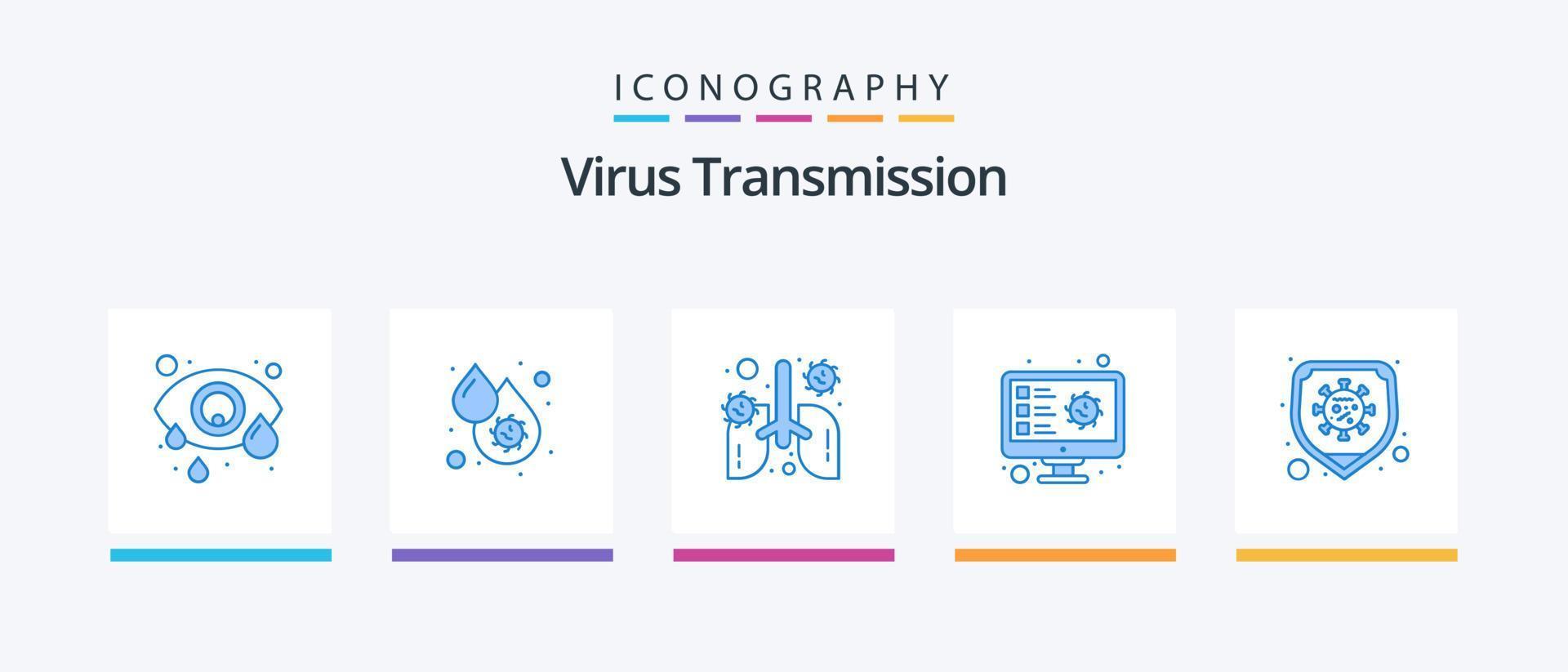 virus transmissie blauw 5 icoon pak inclusief veiligheid. virus. anatomie. scannen. computer. creatief pictogrammen ontwerp vector