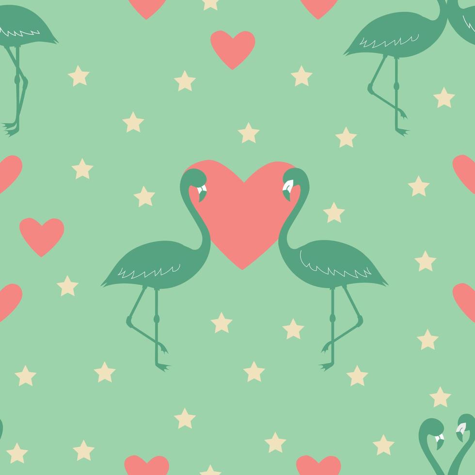 flamingo's silhouet en harten naadloos patroon vector