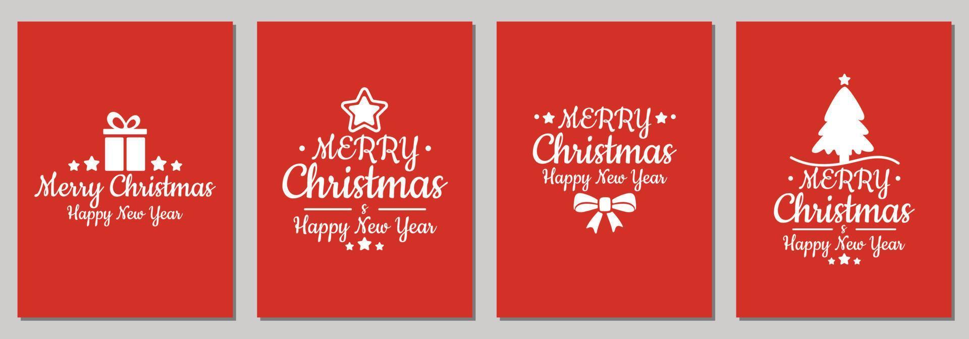 Kerstmis kaarten met tekst gelukkig nieuw jaar en Kerstmis met nieuw jaar boom, geschenk doos, Kerstmis decoraties en typografie ontwerp. rood en wit kleur. vector illustratie.