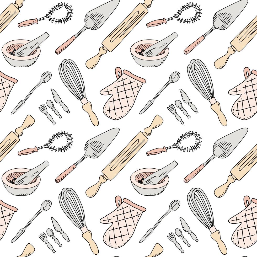 keuken gereedschap herhalen patroon. vector naadloos achtergrond.