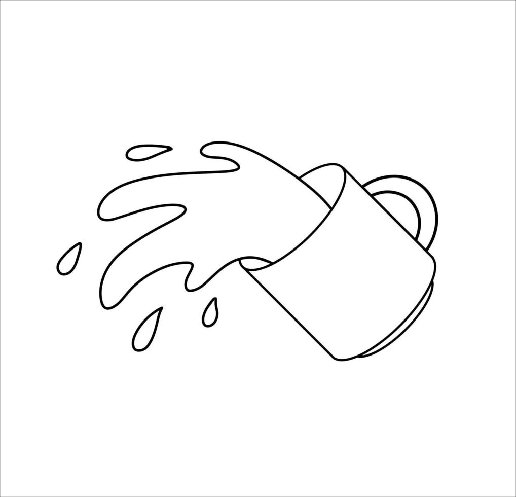 gemorst kop van koffie. verstuiven en druppel. slordig behandeling in keuken. drinken met cafeïne. tekenfilm illustratie. vector