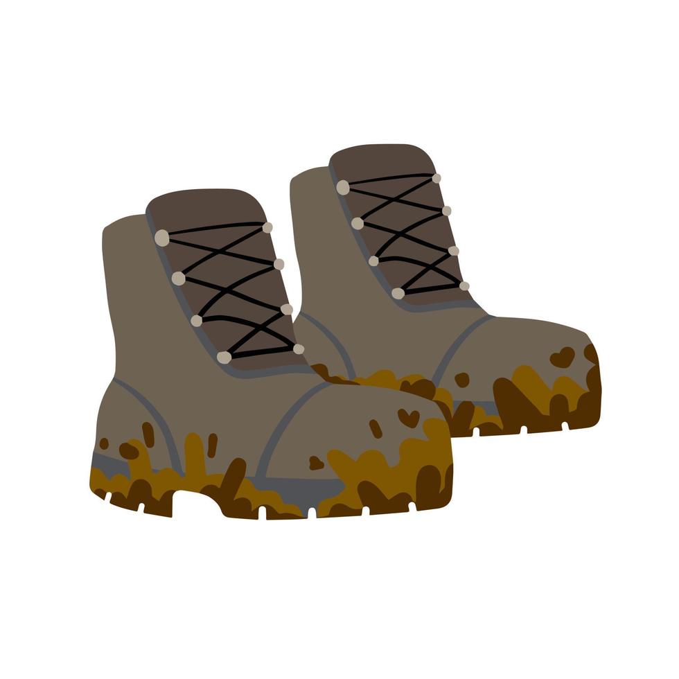 wandelen laarzen. stevig bruin leer reizen schoenen. reiziger kleding item. tekening tekenfilm vector