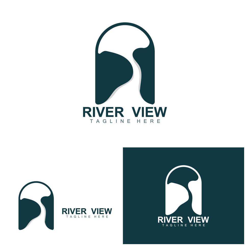 rivier- logo ontwerp, rivier- kreek vector, rivieroever illustratie met een combinatie van bergen en natuur, Product merk vector