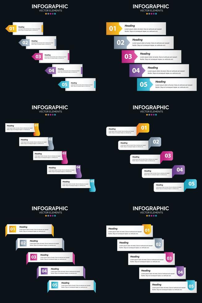 vector 6 infographics pak presentatie glijbaan sjabloon 5 stappen fiets diagrammen en tijdlijnen