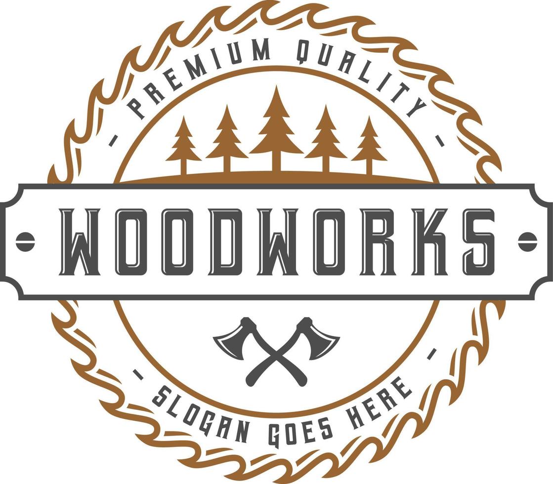 hout werk wijnoogst timmerwerk logo ontwerp etiket insigne illustratie vector