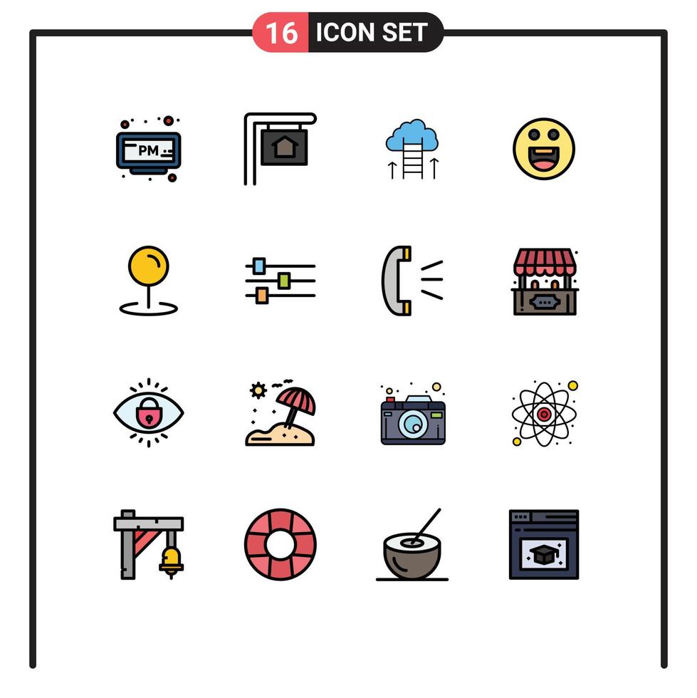 groep van 16 modern vlak kleur gevulde lijnen reeks voor wijzer plaats carrière motivatie emoji's bewerkbare creatief vector ontwerp elementen