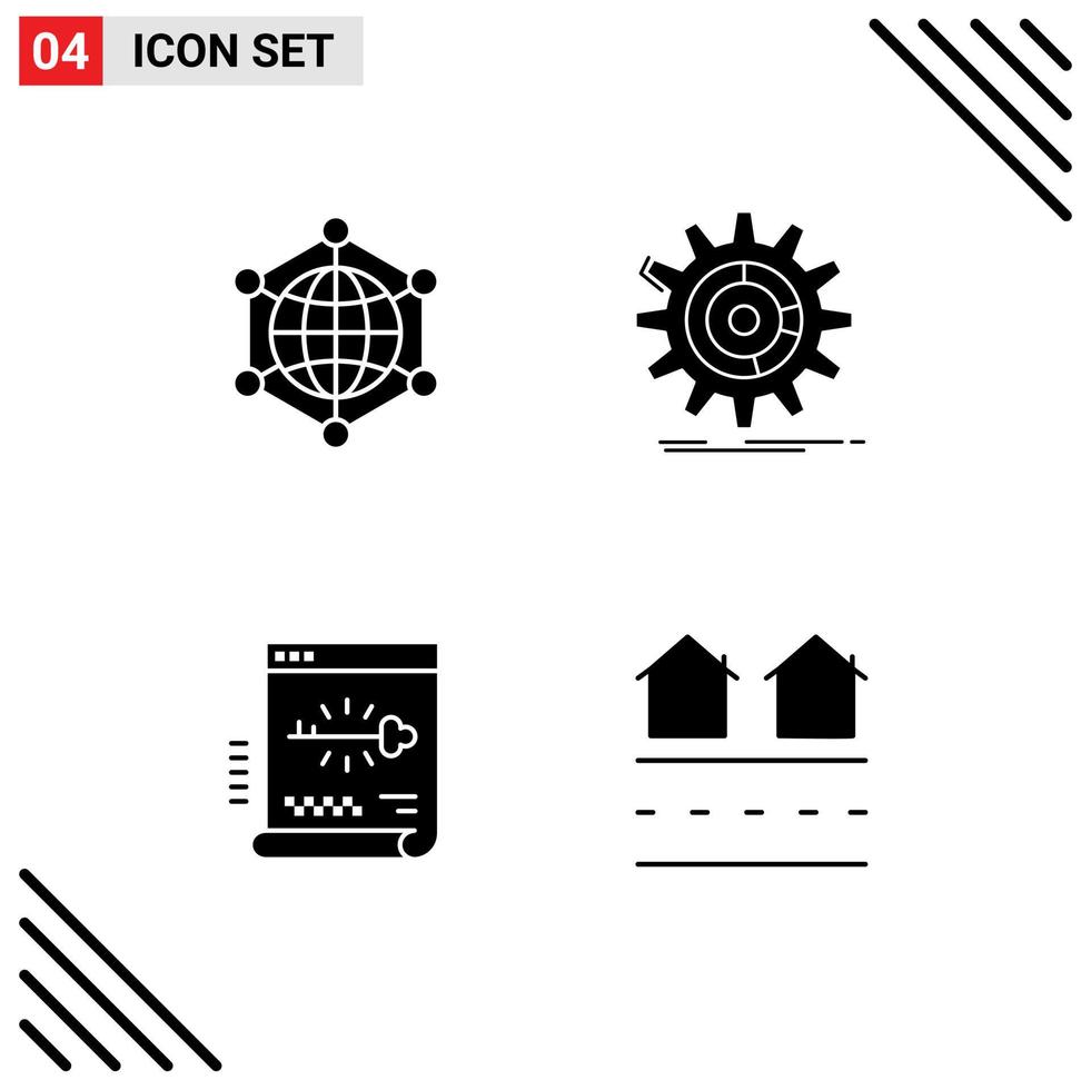 4 solide glyph concept voor websites mobiel en apps analytics vooruitgang web gegevens beveiligen bewerkbare vector ontwerp elementen