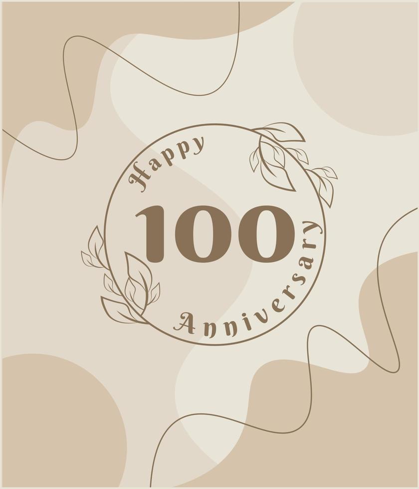 100 jaar verjaardag, minimalistische logo. bruin vector illustratie Aan minimalistische gebladerte sjabloon ontwerp, bladeren lijn kunst inkt tekening met abstract wijnoogst achtergrond.