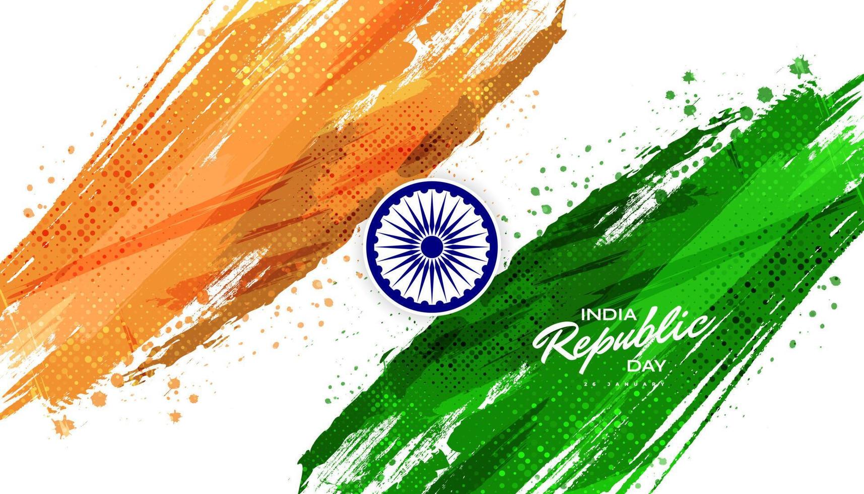 26e januari gelukkig republiek dag van Indië. Indisch driekleur vlag illustratie in borstel stijl vector