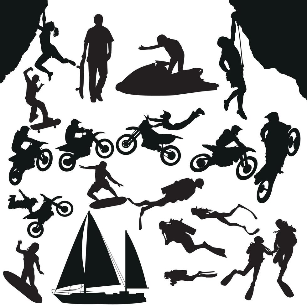 reeks van divers duiken oceaan silhouet vector illustratie