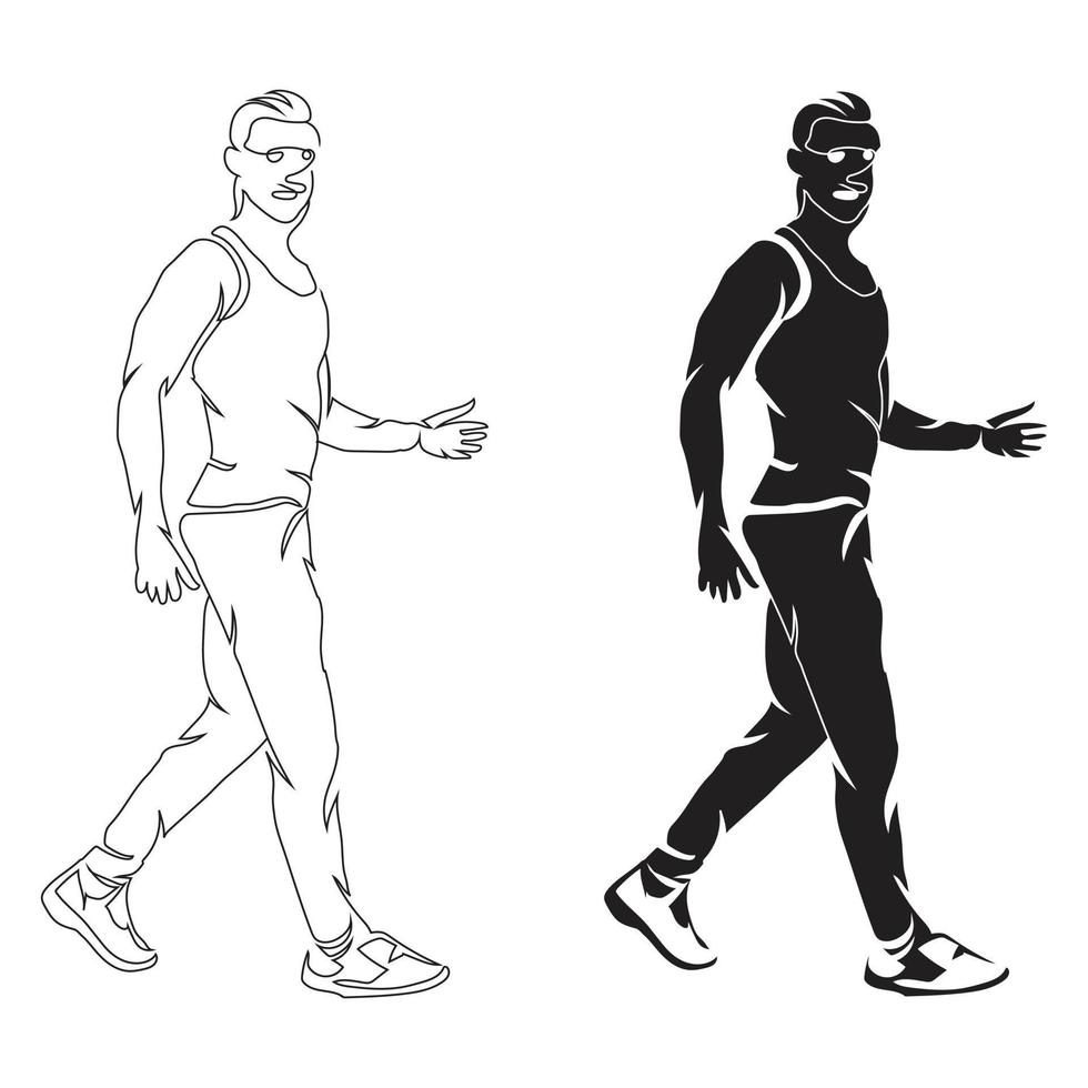 jong jongen jogging lijn kunst tekening stijl, de jongen schetsen zwart lineair geïsoleerd Aan wit achtergrond, de het beste jogging vector illustratie.