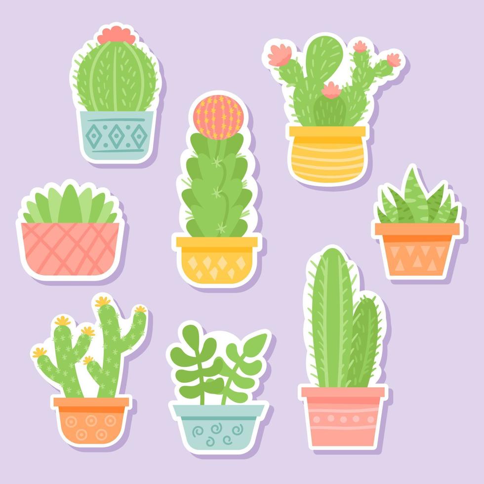 cactus en vetplanten logboek sticker reeks vector