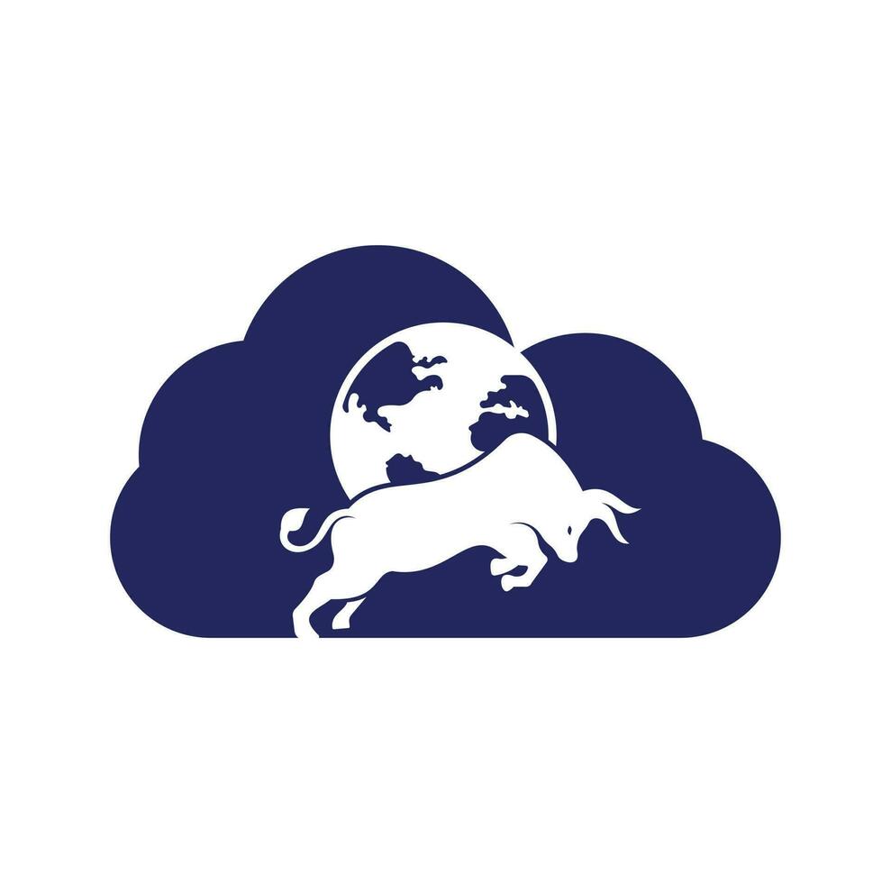 wereldbol stier wolk vorm concept vector logo icoon ontwerp. woord en stier logo ontwerp icoon vector.
