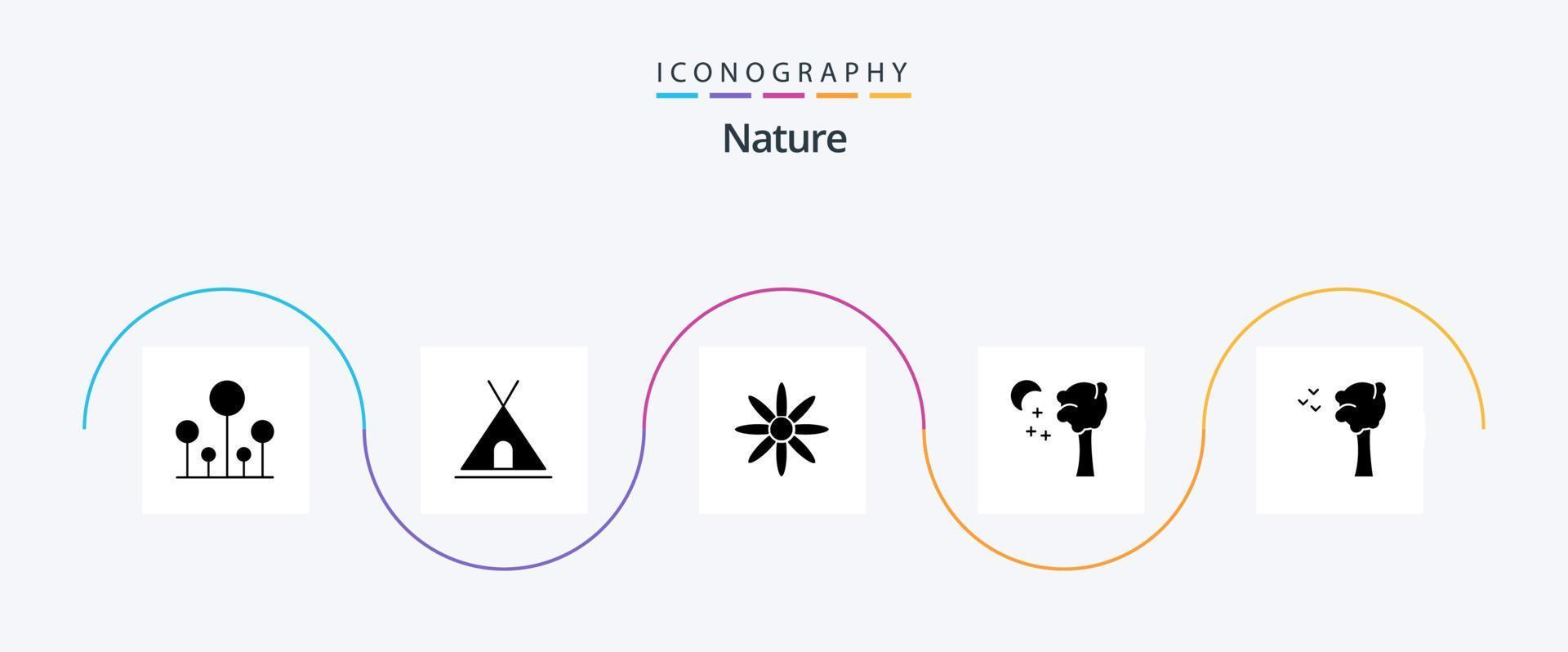 natuur glyph 5 icoon pak inclusief . vogels. bloem. prieel. natuur vector