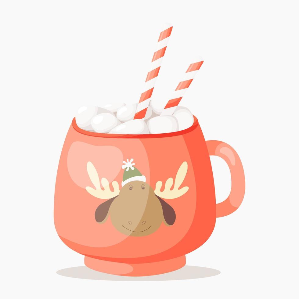 Kerstmis en gelukkig nieuw jaar set. schattig mokken met heet dranken, snoep riet, heemst. illistration voor groet kaarten ontwerp, affiches, stickers, menu vector
